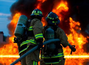 fire fighters extinguishing fire
