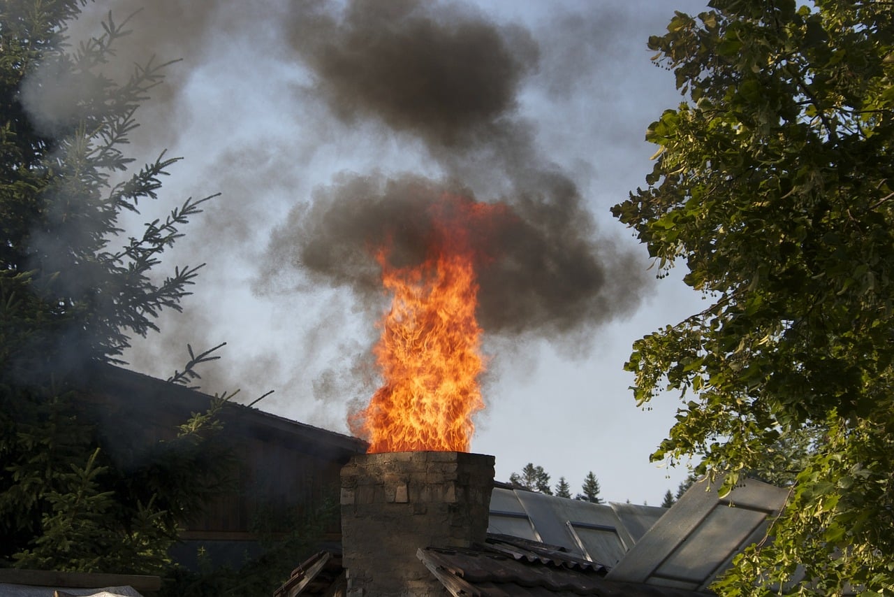 chimney fire in building