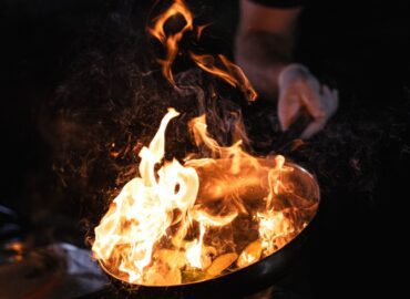 oil on fire in cooking pan