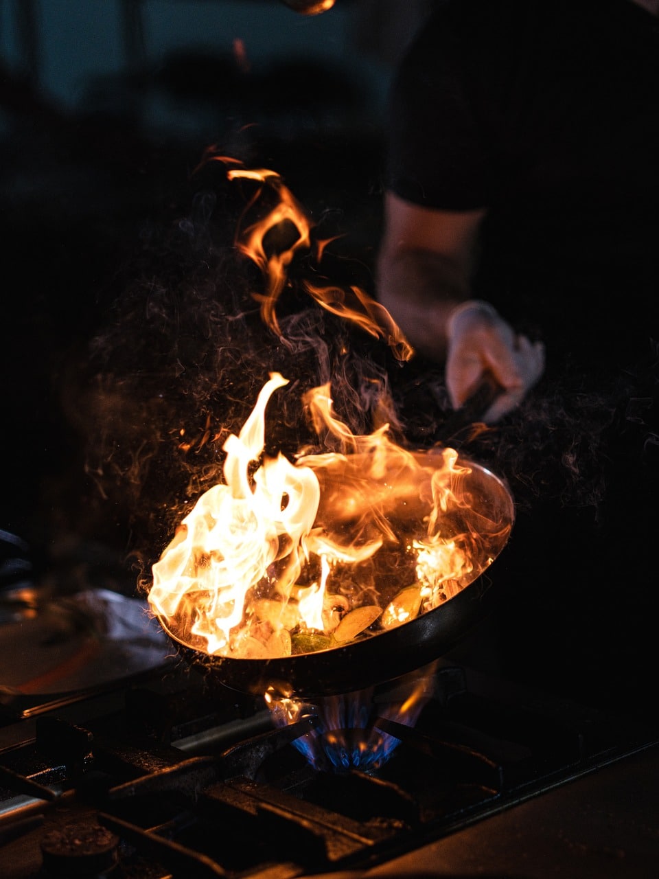 oil on fire in cooking pan