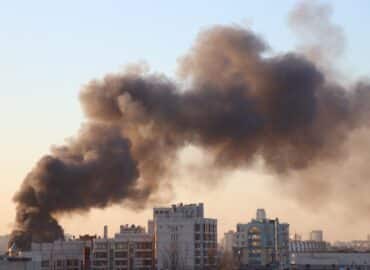 smoke from building fire cityscape